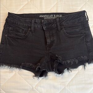 American Eagle Outfitters Black Jean Shorts Distressed Frayed Hem